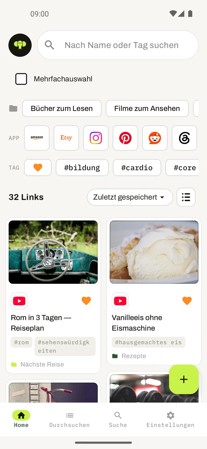 Elephant — deine Bibliothek gespeicherter Links mit Ordnern, Plattformen und Tags