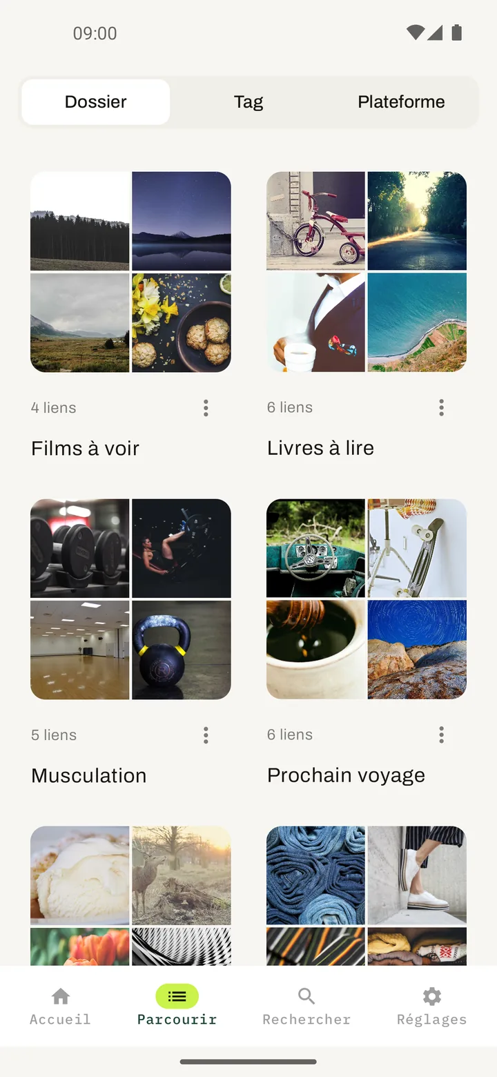 Elephant — parcours tes liens par dossier, tag ou plateforme