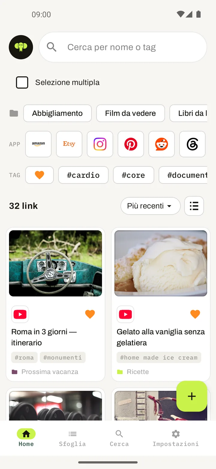 Elephant — la libreria dei link salvati, con cartelle, piattaforme e tag