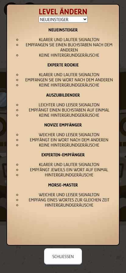 Wählbare Schwierigkeitsstufen