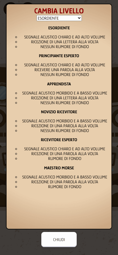Livelli di difficoltà selezionabili