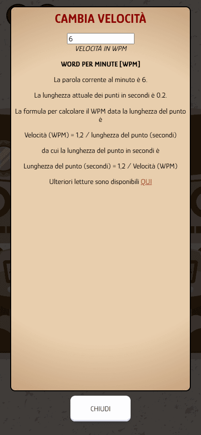 Regolazione della velocità in WPM